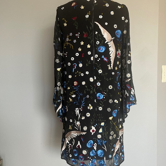 ALICE OLIVIA Eleonora Poet Flare Embroidered Birds Floral Cocktail Tunic Dress S - Picture 12 of 16